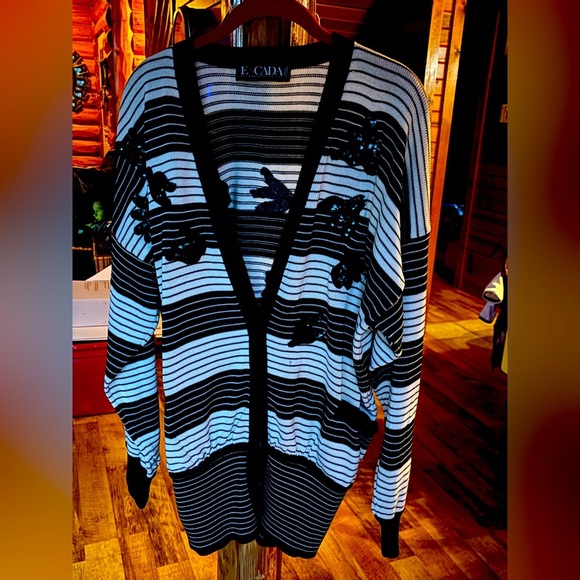 Escada Stripe Sequin Embellished Knit Cardigan VINTAGE‎ - Picture 1 of 12